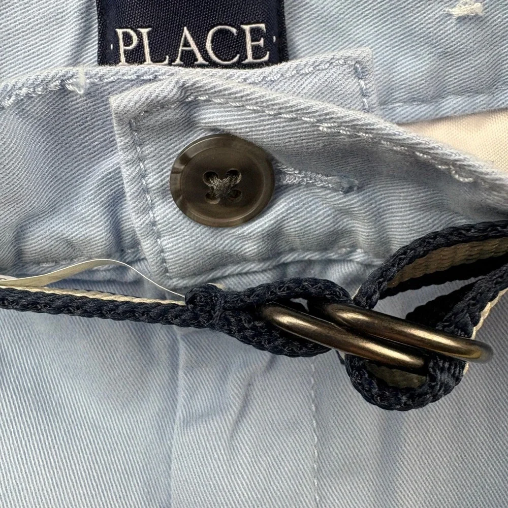 The Childrens Place Boys Shorts Set 2 Pairs Light Blue Yellow Belt Size 6 Preppy